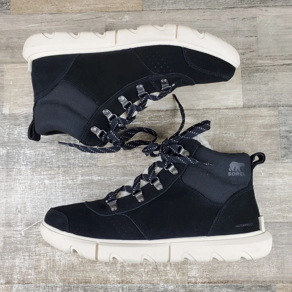 SOREL Explorer‎ Next Hiker WP Winter Boots Womens Sz 11 Black Sea Salt Lace Up